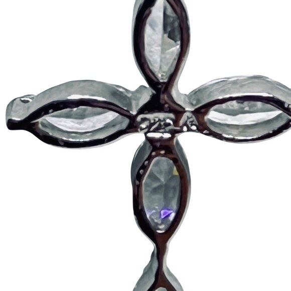Sterling Silver Chain Necklace W/Sterling & Clear Crystal Cross Pendant (5821) - Picture 6 of 6